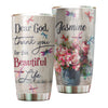 Camellia Personalized Dragonfly Flowers Dear God Thank You For This Beautiful Life Stainless Steel Tumbler - Customized Double-Walled Insulation Travel Thermal Cup With Lid Gift For Christian