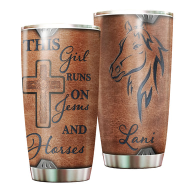 Camellia Personalized Horse This Girl Runs On Jesus And Horse Stainless Steel Tumbler - Double-Walled Insulation Vacumm Flask - Gift For Horse Lovers, Cowgirls, Cowboys, Christmas, Thanksgiving