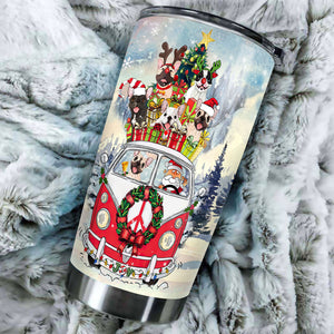 Camellia Personalized Christmas Bulldog Red Truck Stainless Steel Tumbler - Customized Double-Walled Insulation Travel Thermal Cup With Lid