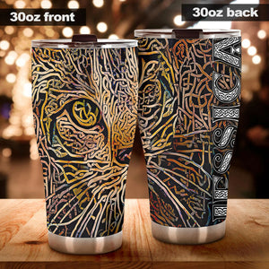 Camellia Personalized Celtic Knot Cat Stainless Steel Tumbler - Customized Double-Walled Insulation Travel Thermal Cup With Lid