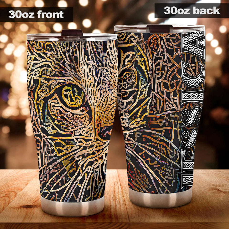 Camellia Personalized Celtic Knot Cat Stainless Steel Tumbler - Customized Double-Walled Insulation Travel Thermal Cup With Lid