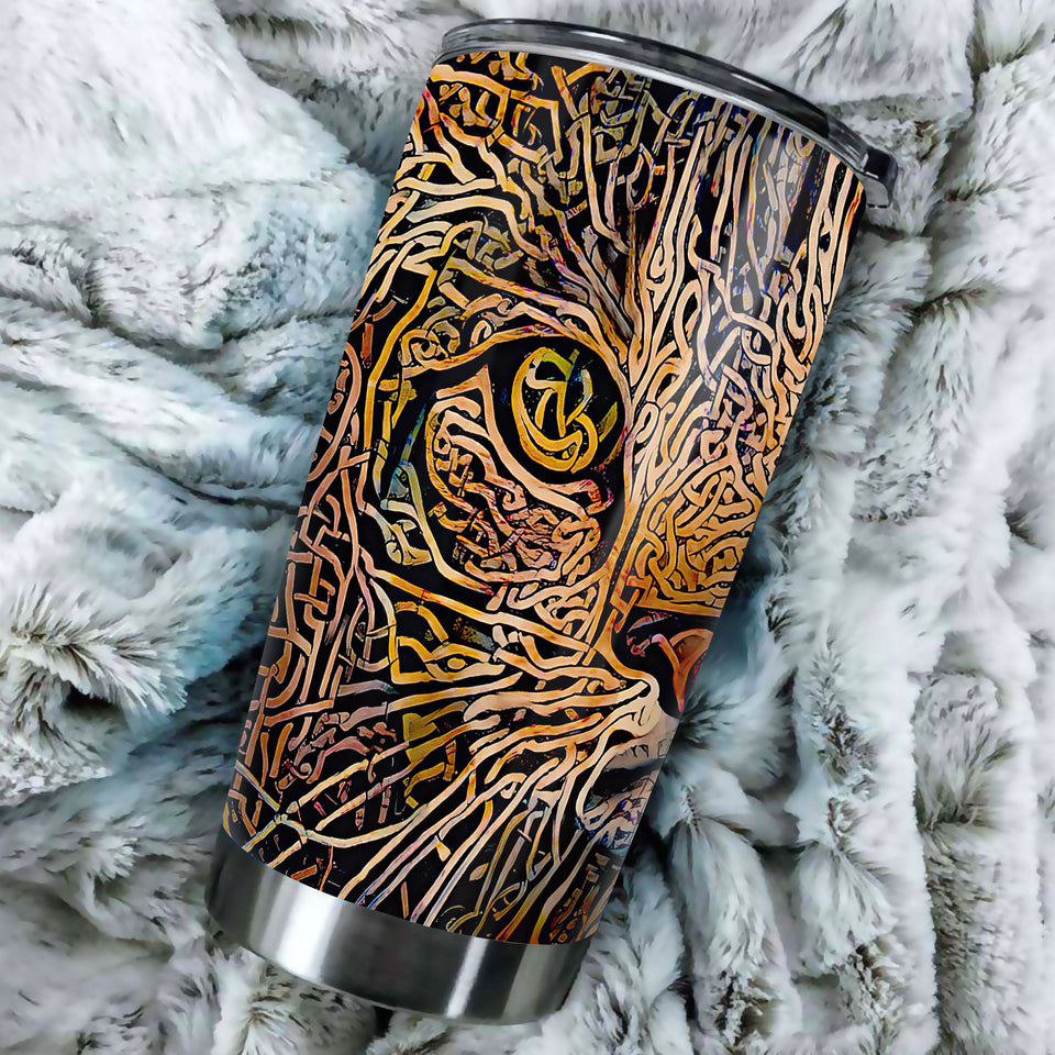 Camellia Personalized Celtic Knot Cat Stainless Steel Tumbler - Customized Double-Walled Insulation Travel Thermal Cup With Lid