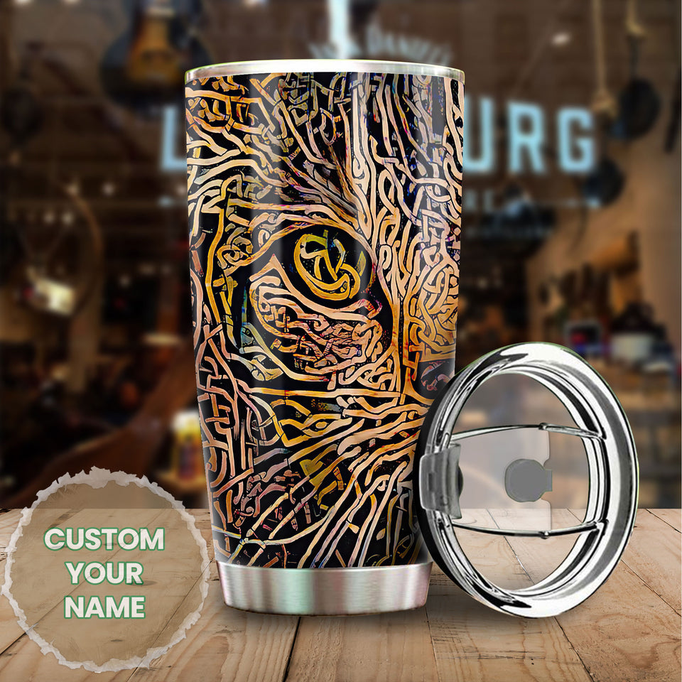 Camellia Personalized Celtic Knot Cat Stainless Steel Tumbler - Customized Double-Walled Insulation Travel Thermal Cup With Lid