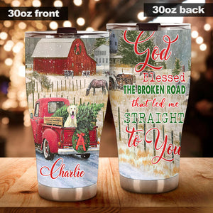 Camellia Personalized Dog In Car God Bleessed The Broken Road That Led Me Straight To You Stainless Steel Tumbler-Double-Walled Insulation Cup With Lid Gift For Chirstmas