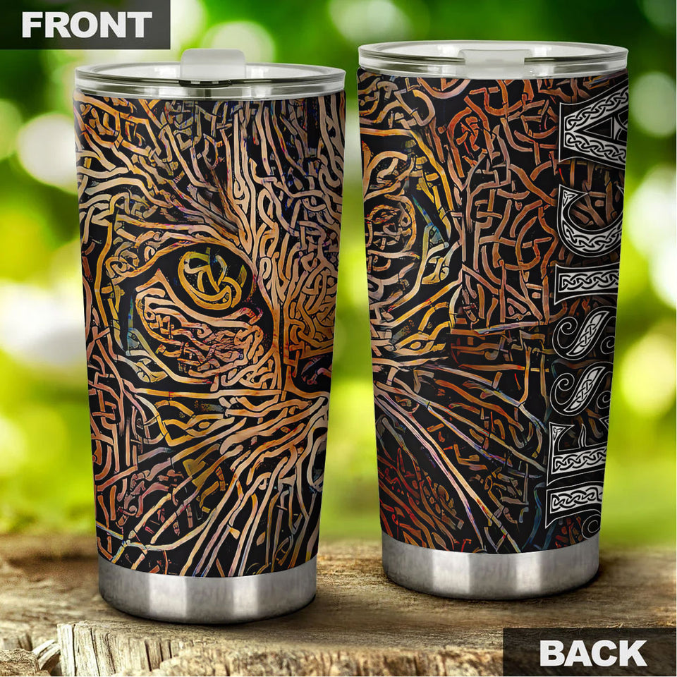 Camellia Personalized Celtic Knot Cat Stainless Steel Tumbler - Customized Double-Walled Insulation Travel Thermal Cup With Lid