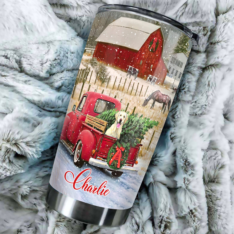Camellia Personalized Dog In Car God Bleessed The Broken Road That Led Me Straight To You Stainless Steel Tumbler-Double-Walled Insulation Cup With Lid Gift For Chirstmas