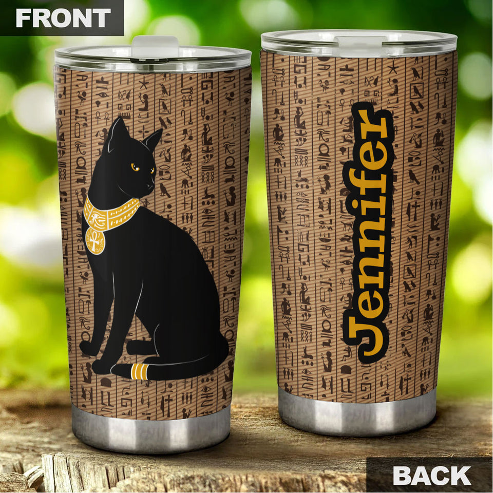 Camellia Personalized Black Cat Egypt Stainless Steel Tumbler-Therma Flask Gift For Cat Lover Mom Cat