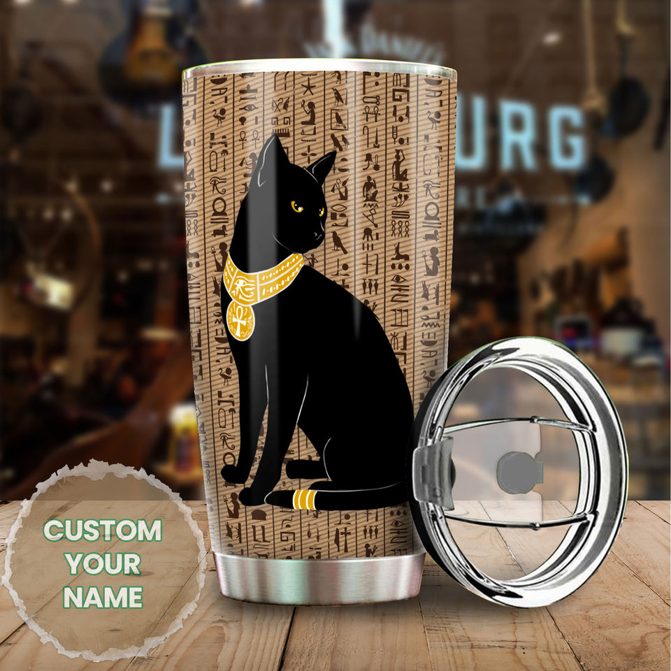 Camellia Personalized Black Cat Egypt Stainless Steel Tumbler-Therma Flask Gift For Cat Lover Mom Cat