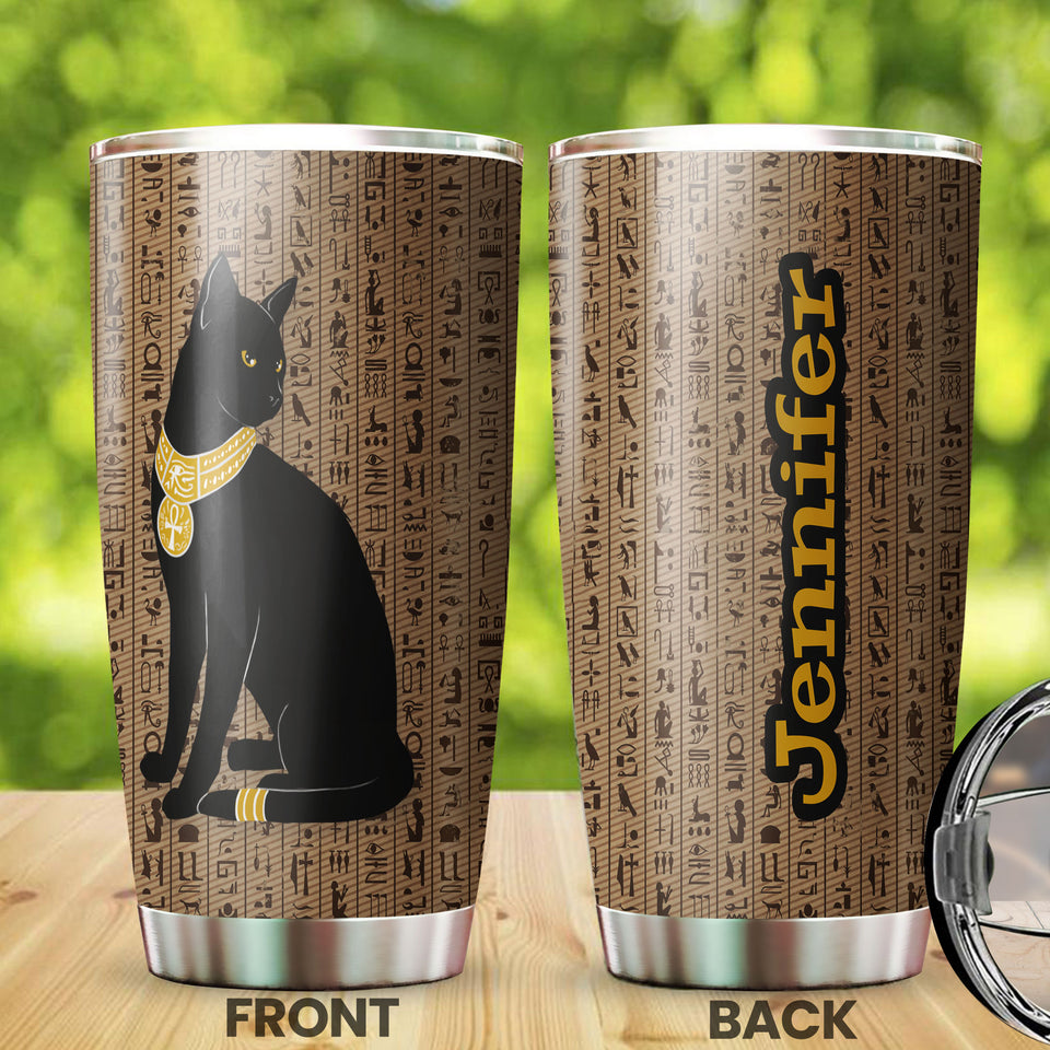 Camellia Personalized Black Cat Egypt Stainless Steel Tumbler-Therma Flask Gift For Cat Lover Mom Cat