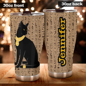 Camellia Personalized Black Cat Egypt Stainless Steel Tumbler-Therma Flask Gift For Cat Lover Mom Cat