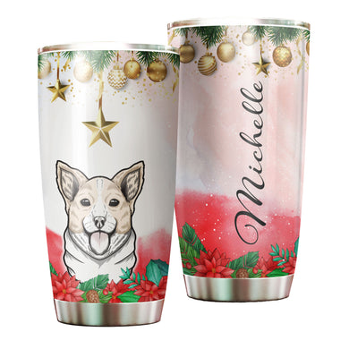 Camellia Personalized Christmas Corgi Art Stainless Steel Tumbler - Customized Double-Walled Insulation Travel Thermal Cup With Lid Gift For Dog Lover