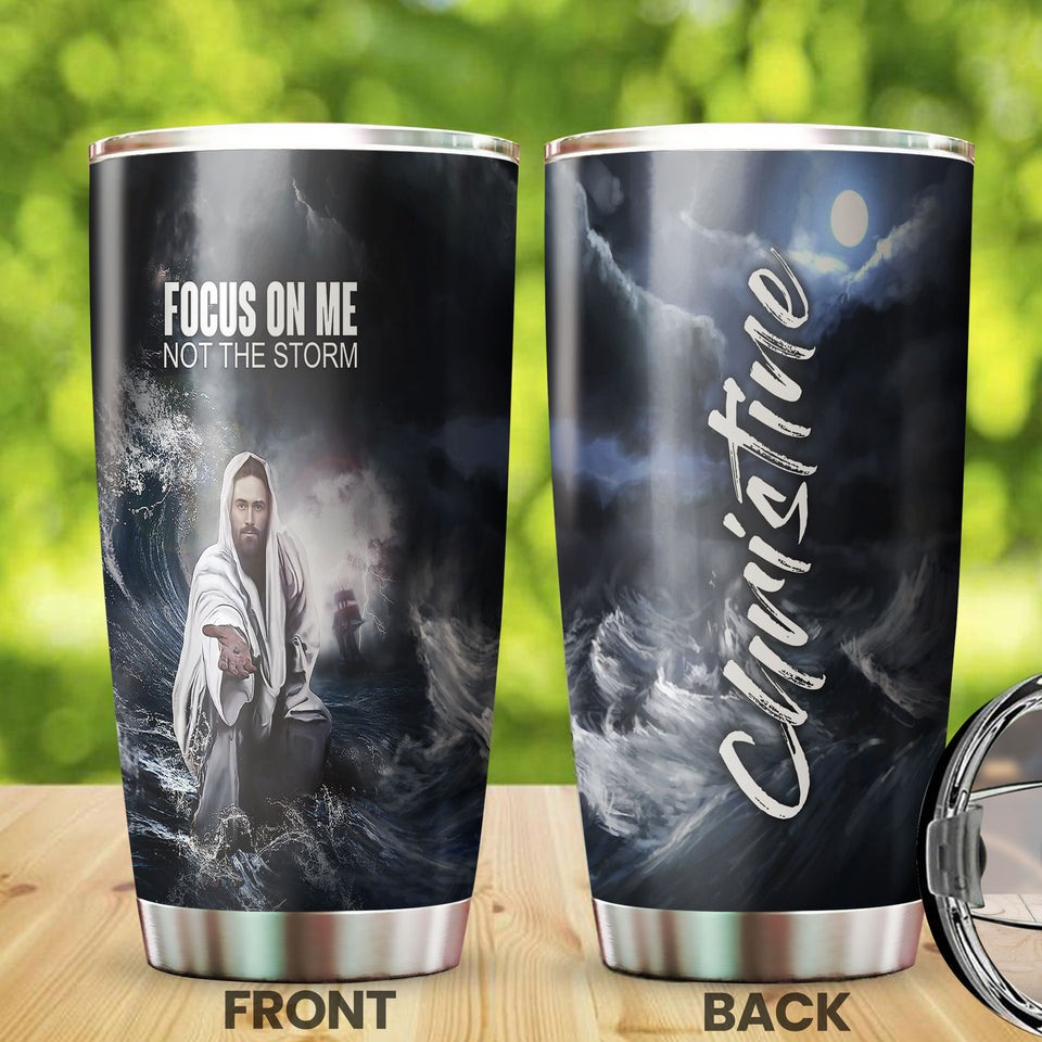Camellia Jesus Focus On Me Not The Storm Stainless Steel Tumbler- Sweat-Prood Travel Cup With Lid