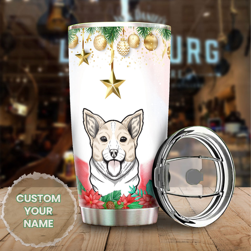 Camellia Personalized Christmas Corgi Art Stainless Steel Tumbler - Customized Double-Walled Insulation Travel Thermal Cup With Lid Gift For Dog Lover
