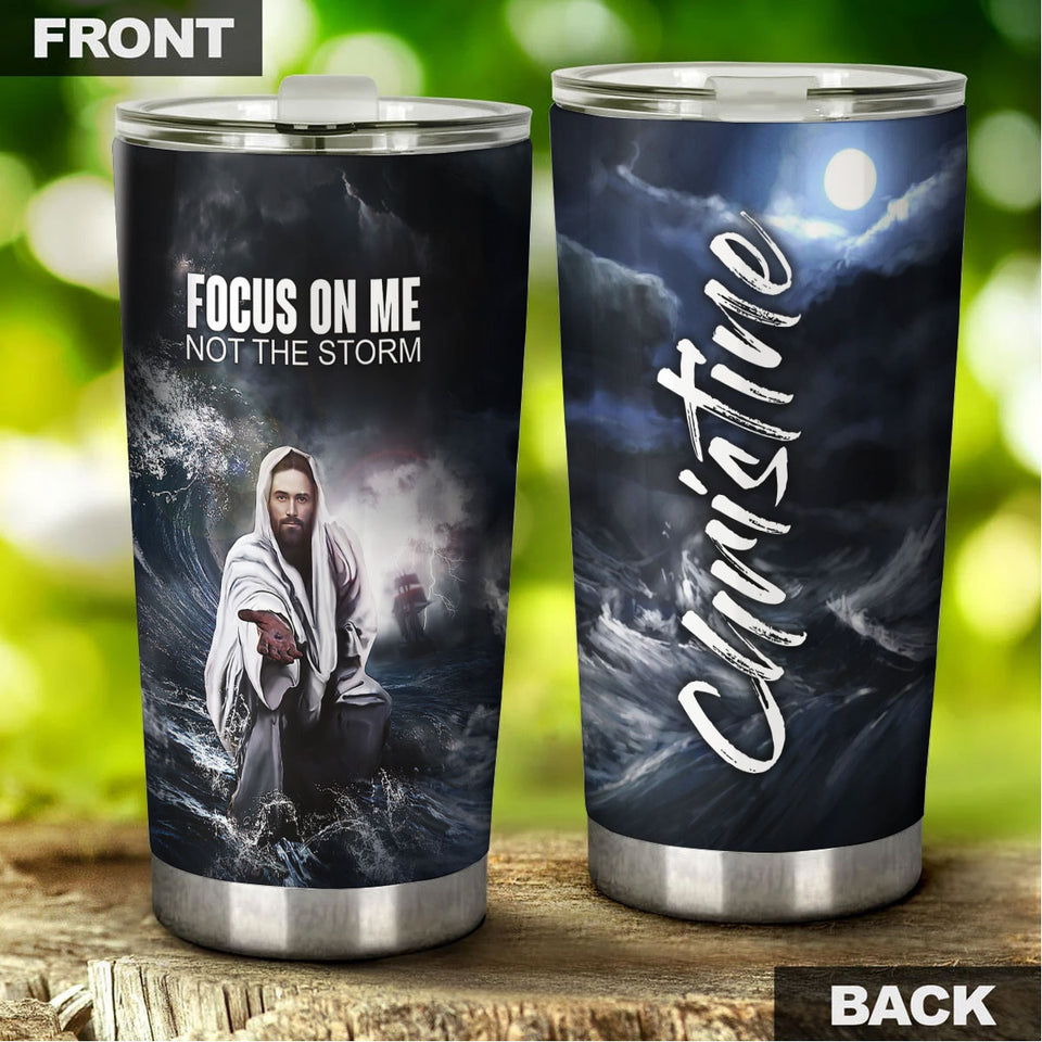 Camellia Jesus Focus On Me Not The Storm Stainless Steel Tumbler- Sweat-Prood Travel Cup With Lid