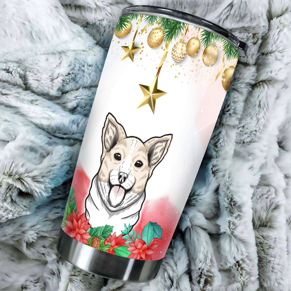 Camellia Personalized Christmas Corgi Art Stainless Steel Tumbler - Customized Double-Walled Insulation Travel Thermal Cup With Lid Gift For Dog Lover