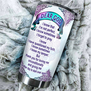 Camellia Personalized Dear God Thank You For Loving Me Unconditionally Stainless Steel Tumbler - Customized Double-Walled Insulation Travel Thermal Cup With Lid Gift For Christian