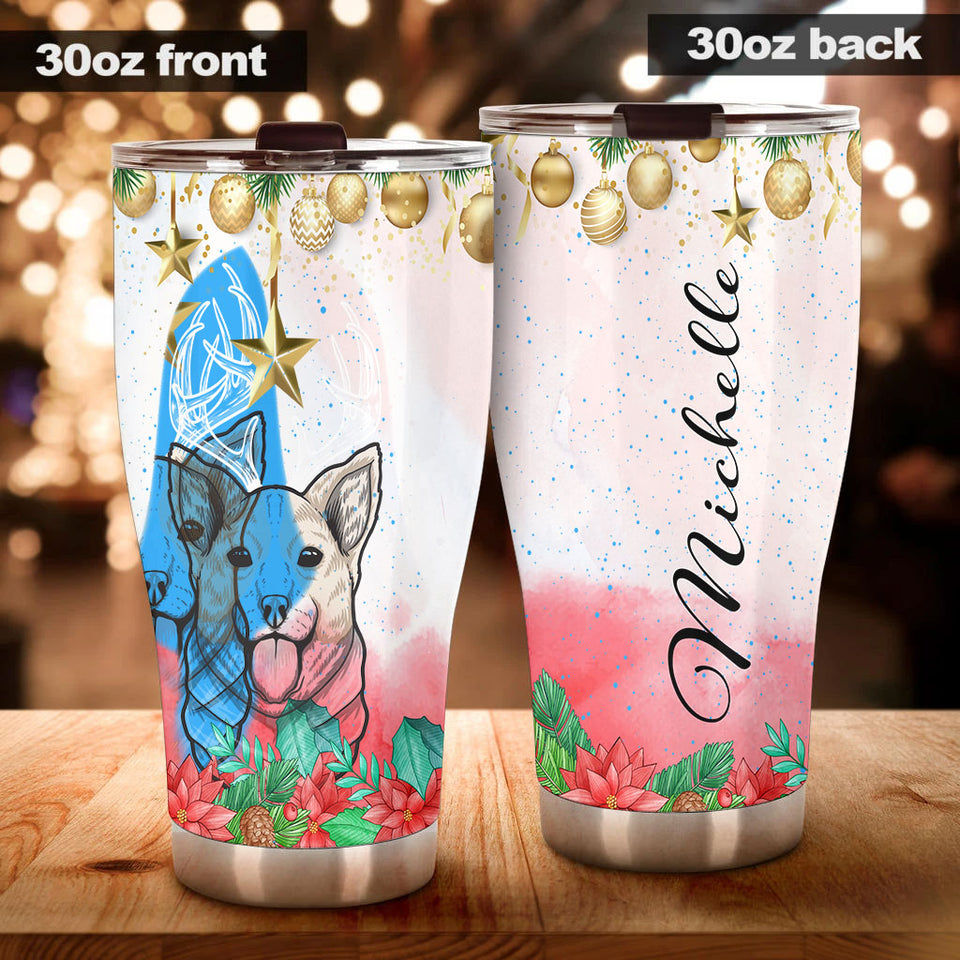 Camellia Personalized Christmas Corgi Art Stainless Steel Tumbler - Customized Double-Walled Insulation Travel Thermal Cup With Lid Gift For Dog Lover