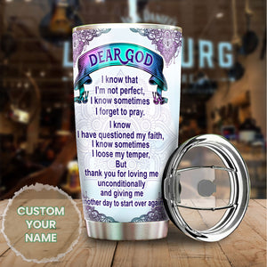 Camellia Personalized Dear God Thank You For Loving Me Unconditionally Stainless Steel Tumbler - Customized Double-Walled Insulation Travel Thermal Cup With Lid Gift For Christian