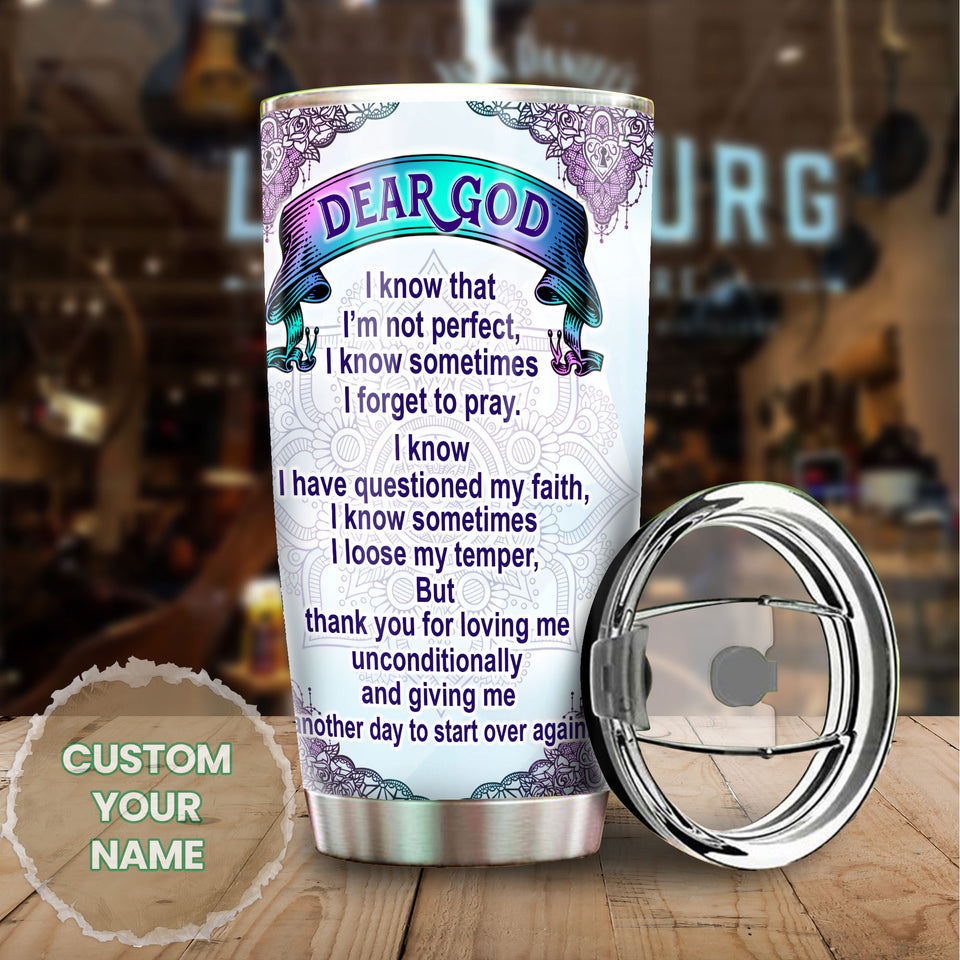 Camellia Personalized Dear God Thank You For Loving Me Unconditionally Stainless Steel Tumbler - Customized Double-Walled Insulation Travel Thermal Cup With Lid Gift For Christian
