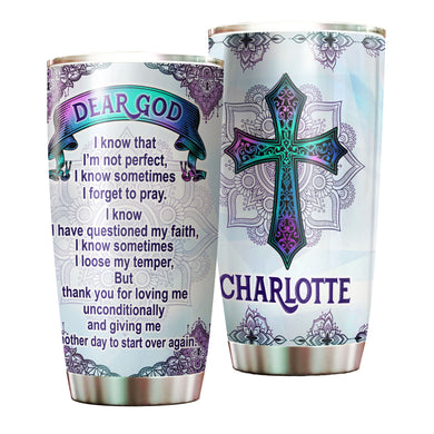 Camellia Personalized Dear God Thank You For Loving Me Unconditionally Stainless Steel Tumbler - Customized Double-Walled Insulation Travel Thermal Cup With Lid Gift For Christian