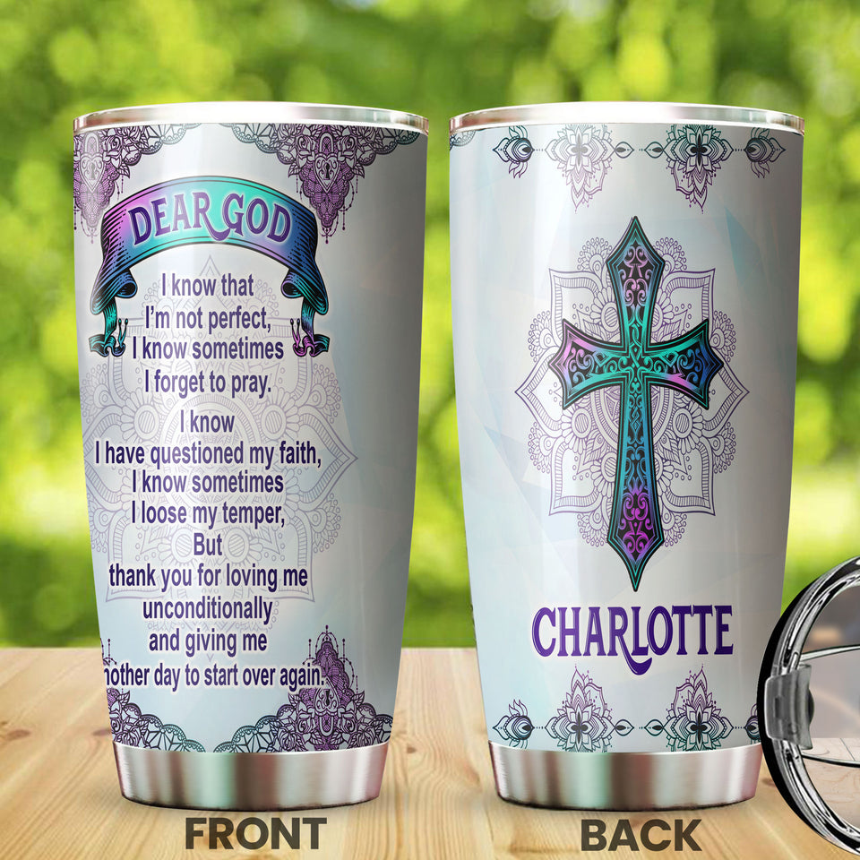 Camellia Personalized Dear God Thank You For Loving Me Unconditionally Stainless Steel Tumbler - Customized Double-Walled Insulation Travel Thermal Cup With Lid Gift For Christian