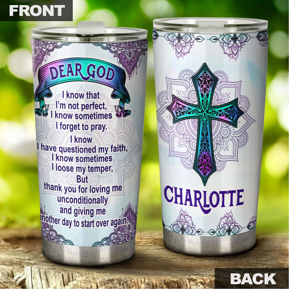 Camellia Personalized Dear God Thank You For Loving Me Unconditionally Stainless Steel Tumbler - Customized Double-Walled Insulation Travel Thermal Cup With Lid Gift For Christian