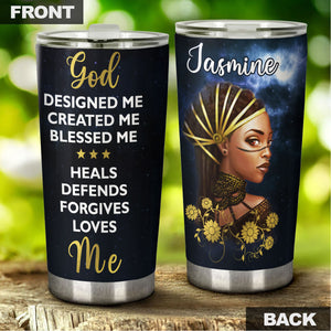 Camellia Personalized Black Women Faith God Loves Me - Double-Walled Insulation Vacumm Flask - Gift For Black Queen, International Women's Day, Hippie Girls