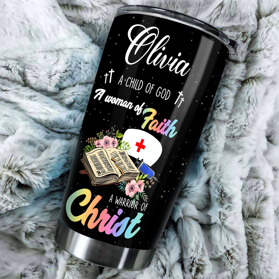 Camellia Personalized Nurse Child Of God Stainless Steel Tumbler - Double-Walled Insulation Vacumm Flask - Gift For Nurse, Christmas Gift, International Nurses Day