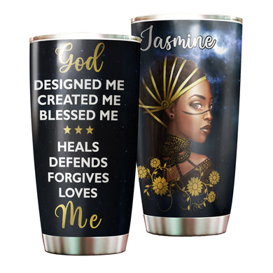 Camellia Personalized Black Women Faith God Loves Me - Double-Walled Insulation Vacumm Flask - Gift For Black Queen, International Women's Day, Hippie Girls