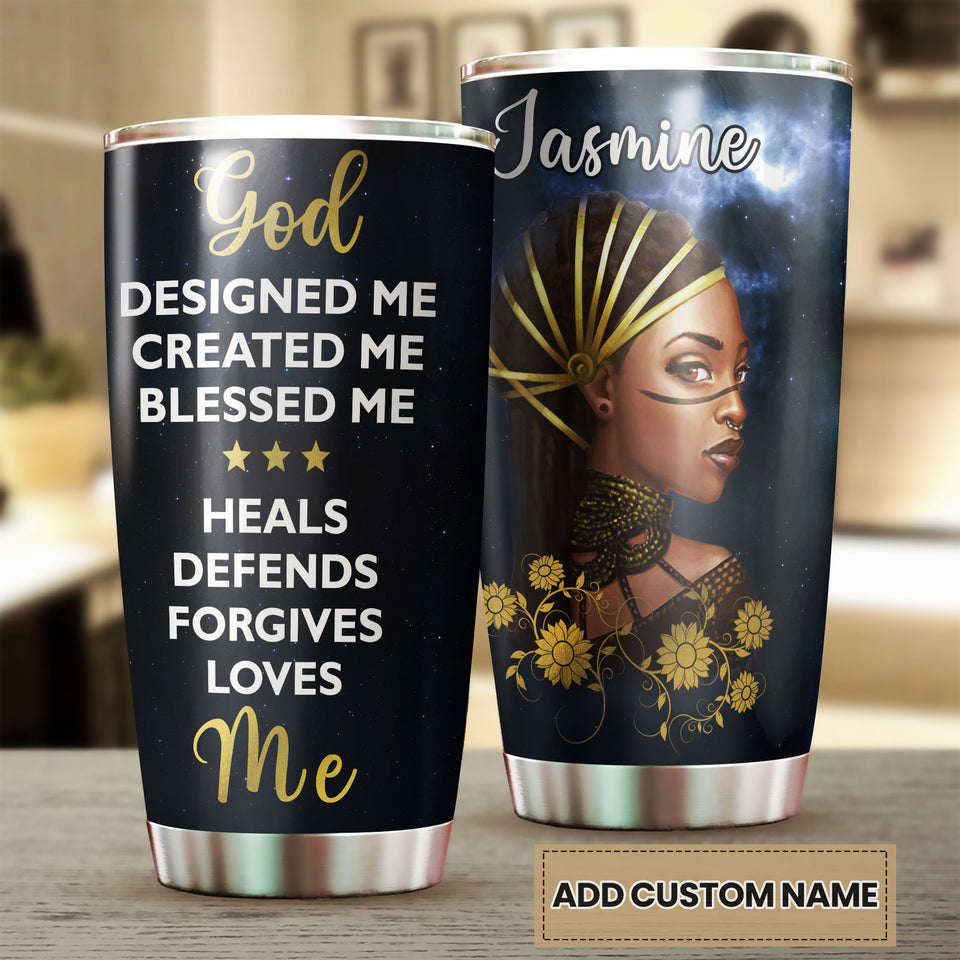 Camellia Personalized Black Women Faith God Loves Me - Double-Walled Insulation Vacumm Flask - Gift For Black Queen, International Women's Day, Hippie Girls