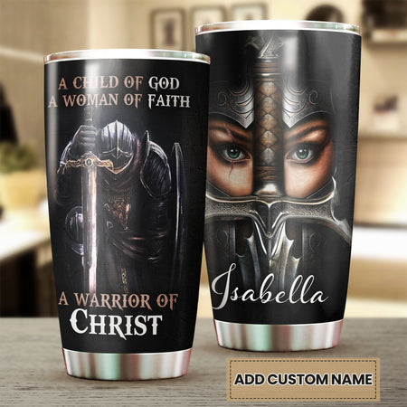 Camellia Personalized Child Of God Woman Of Faith Warrior Of Christ Stainless Steel Tumbler-Sweat-Proof Travel Therma Cup With Lid