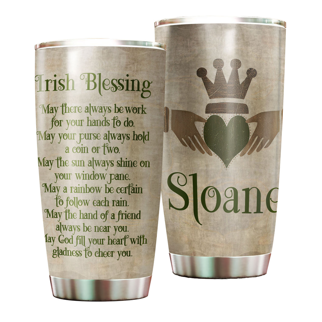 Camellia Personalized Irish Blessing May God Fill Your Heart With Gladness To Cheer You Stainless Steel Tumbler - Customized Double-Walled Insulation Travel Thermal Cup With Lidt Gift For Christian