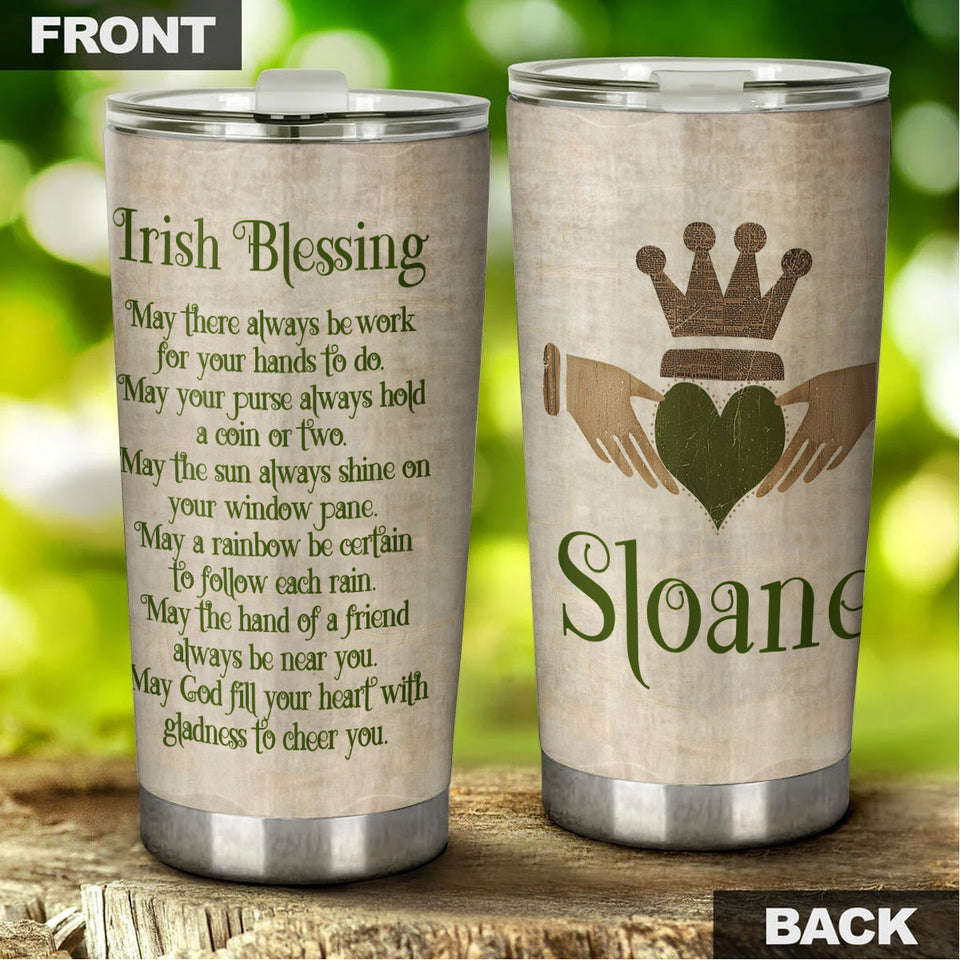 Camellia Personalized Irish Blessing May God Fill Your Heart With Gladness To Cheer You Stainless Steel Tumbler - Customized Double-Walled Insulation Travel Thermal Cup With Lidt Gift For Christian