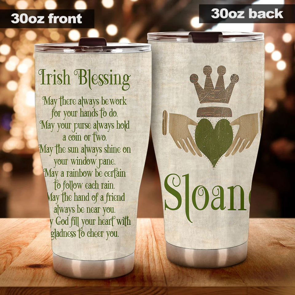 Camellia Personalized Irish Blessing May God Fill Your Heart With Gladness To Cheer You Stainless Steel Tumbler - Customized Double-Walled Insulation Travel Thermal Cup With Lidt Gift For Christian