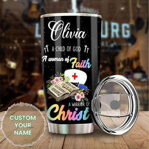 Camellia Personalized Nurse Child Of God Stainless Steel Tumbler - Double-Walled Insulation Vacumm Flask - Gift For Nurse, Christmas Gift, International Nurses Day