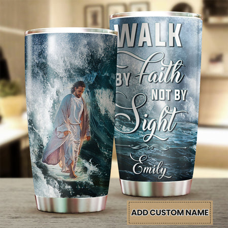 Camellia Personalized Faith Jesus Walking On Water Walk By Faith Not By Sight Stainless Steel Tumbler-Double-Walled Insulation Travel Cup W?th Lid 01