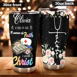 Camellia Personalized Nurse Child Of God Stainless Steel Tumbler - Double-Walled Insulation Vacumm Flask - Gift For Nurse, Christmas Gift, International Nurses Day