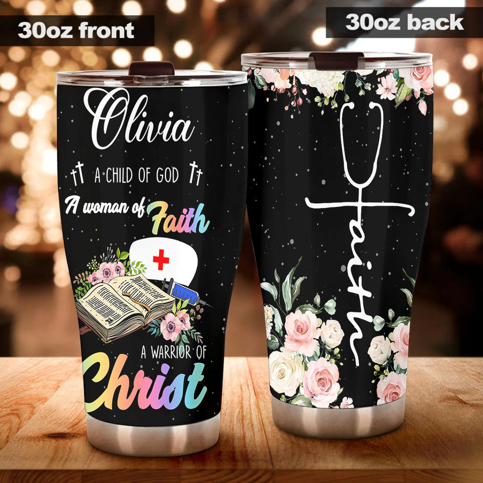 Camellia Personalized Nurse Child Of God Stainless Steel Tumbler - Double-Walled Insulation Vacumm Flask - Gift For Nurse, Christmas Gift, International Nurses Day