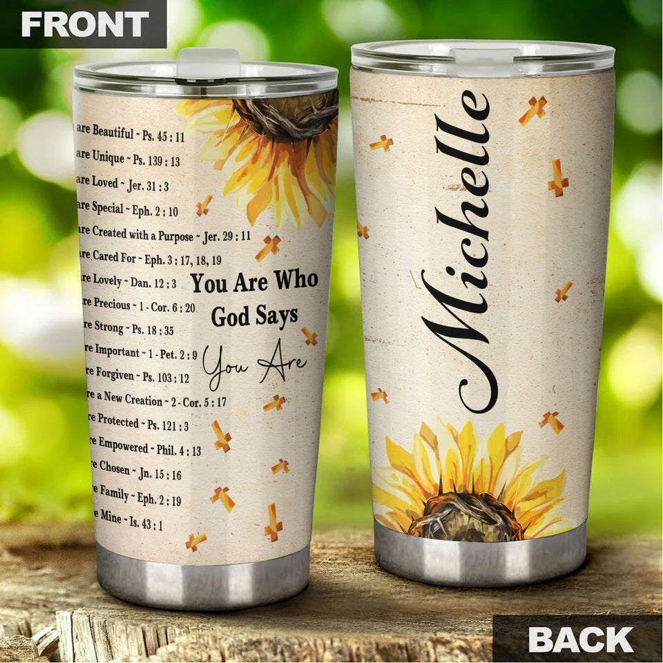 Camellia Personalized Faith You Are Who God Says  Stainless Steel Tumbler-Thermal Flask Travel Therma Cup With Lid