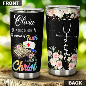 Camellia Personalized Nurse Child Of God Stainless Steel Tumbler - Double-Walled Insulation Vacumm Flask - Gift For Nurse, Christmas Gift, International Nurses Day