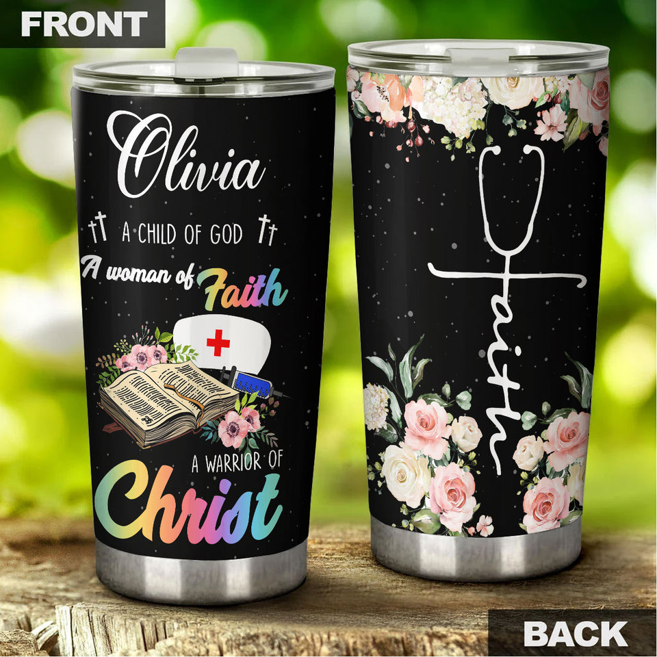 Camellia Personalized Nurse Child Of God Stainless Steel Tumbler - Double-Walled Insulation Vacumm Flask - Gift For Nurse, Christmas Gift, International Nurses Day