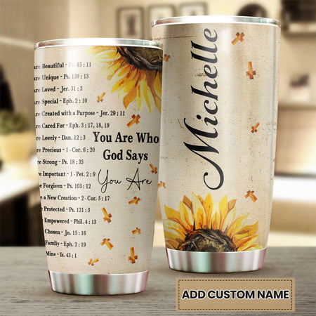 Camellia Personalized Faith You Are Who God Says  Stainless Steel Tumbler-Thermal Flask Travel Therma Cup With Lid
