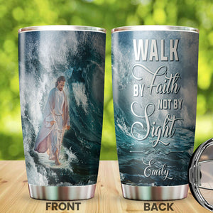 Camellia Personalized Faith Jesus Walking On Water Walk By Faith Not By Sight Stainless Steel Tumbler-Double-Walled Insulation Travel Cup W?th Lid 01