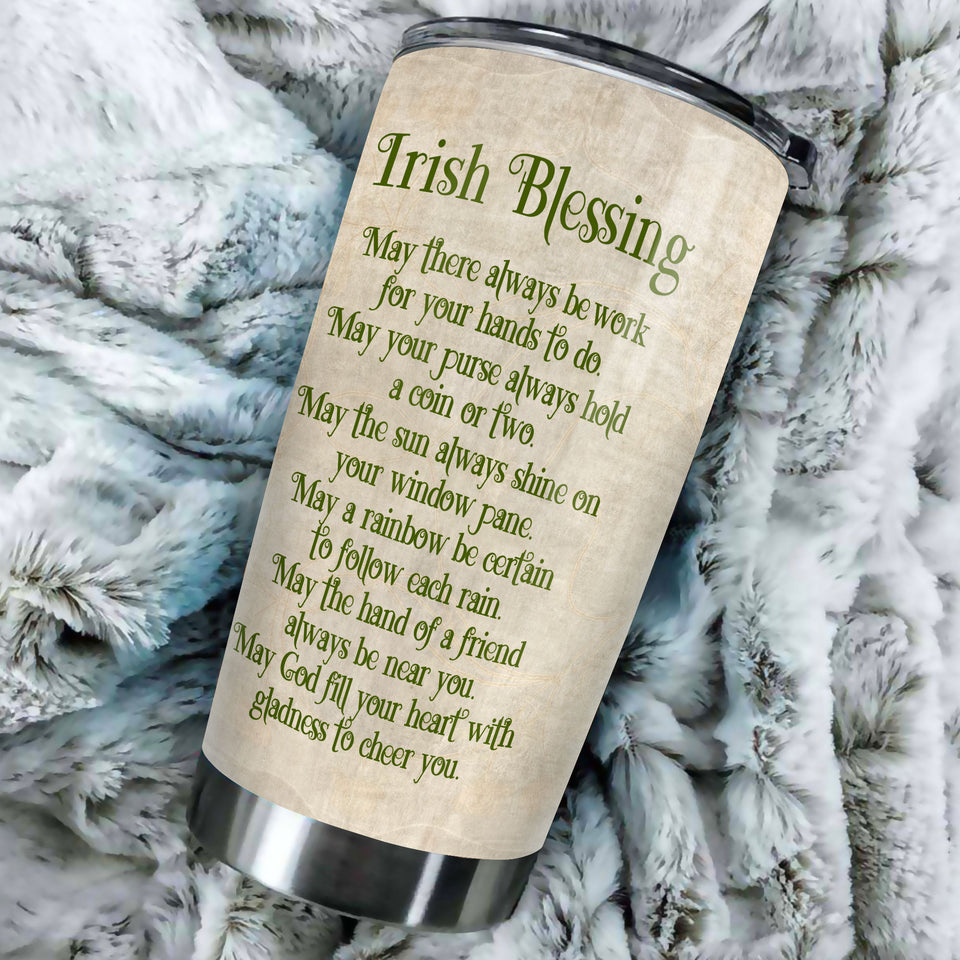 Camellia Personalized Irish Blessing May God Fill Your Heart With Gladness To Cheer You Stainless Steel Tumbler - Customized Double-Walled Insulation Travel Thermal Cup With Lidt Gift For Christian
