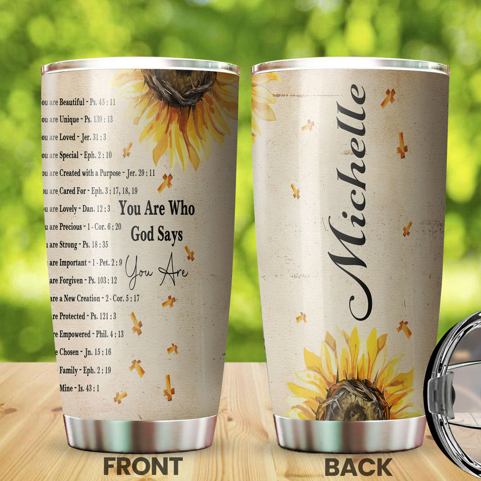 Camellia Personalized Faith You Are Who God Says  Stainless Steel Tumbler-Thermal Flask Travel Therma Cup With Lid