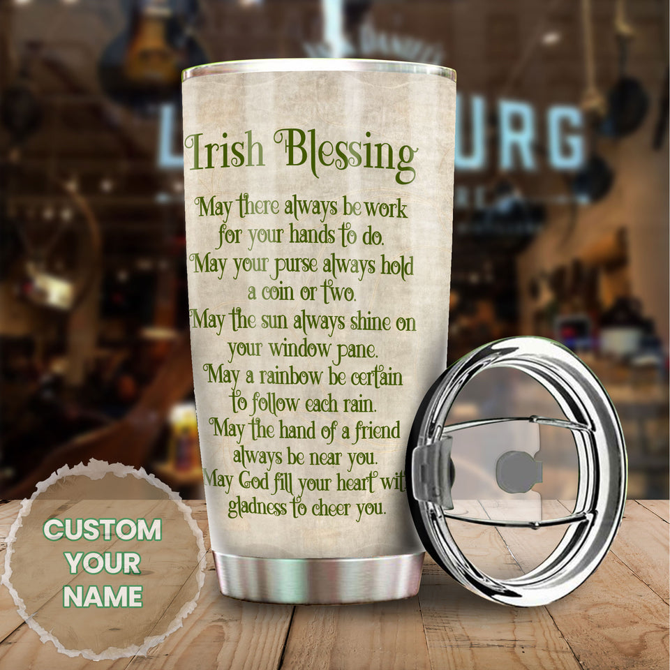 Camellia Personalized Irish Blessing May God Fill Your Heart With Gladness To Cheer You Stainless Steel Tumbler - Customized Double-Walled Insulation Travel Thermal Cup With Lidt Gift For Christian