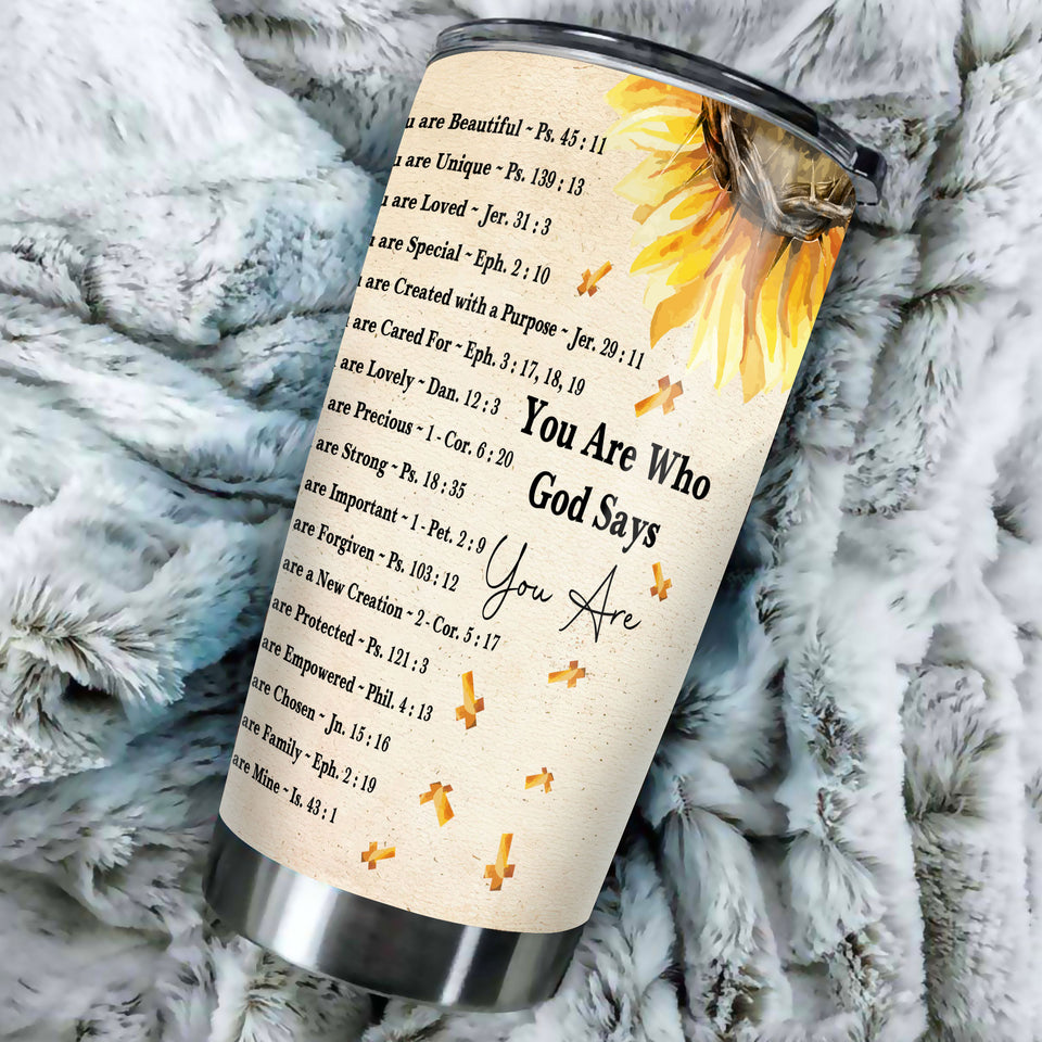 Camellia Personalized Faith You Are Who God Says  Stainless Steel Tumbler-Thermal Flask Travel Therma Cup With Lid