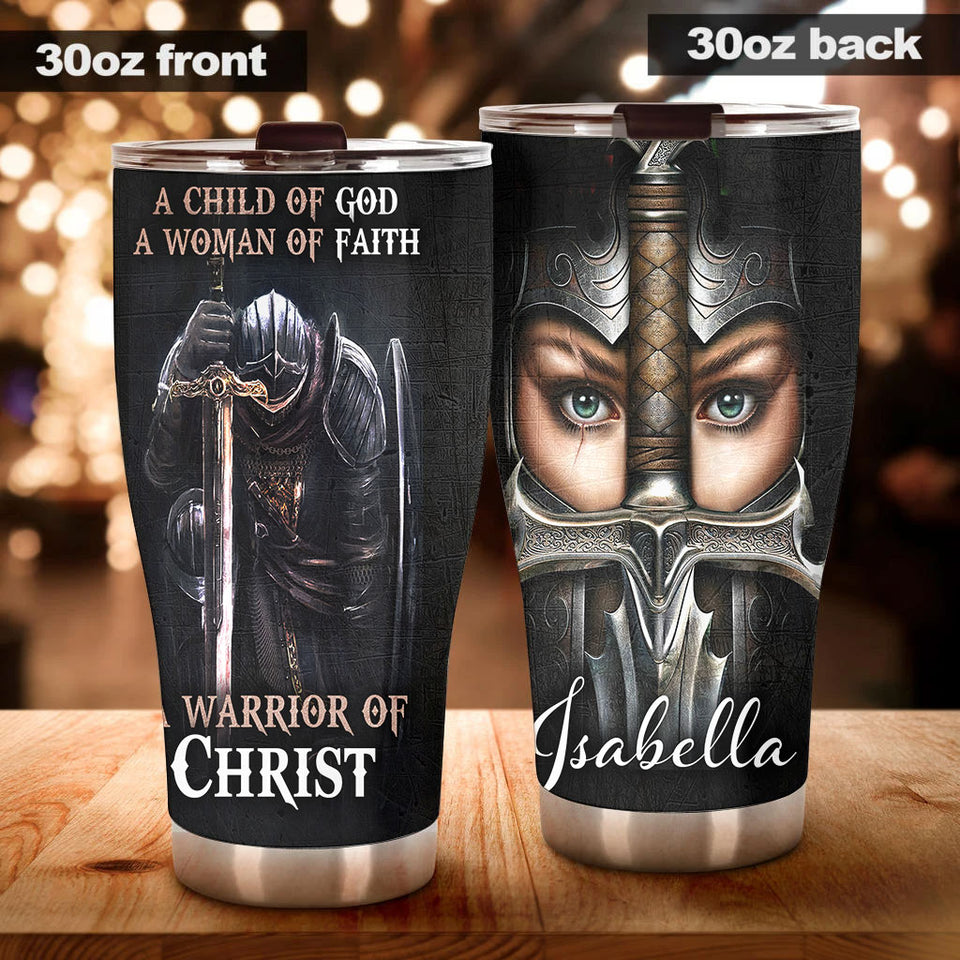 Camellia Personalized Child Of God Woman Of Faith Warrior Of Christ Stainless Steel Tumbler-Sweat-Proof Travel Therma Cup With Lid