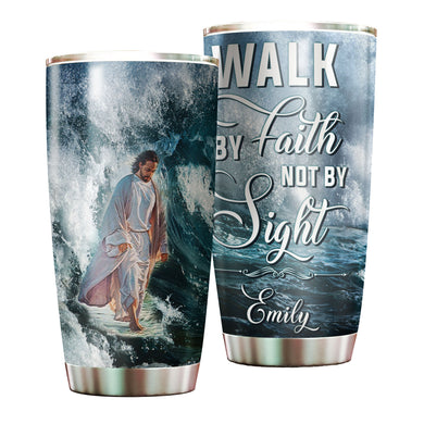 Camellia Personalized Faith Jesus Walking On Water Walk By Faith Not By Sight Stainless Steel Tumbler-Double-Walled Insulation Travel Cup W?th Lid 01