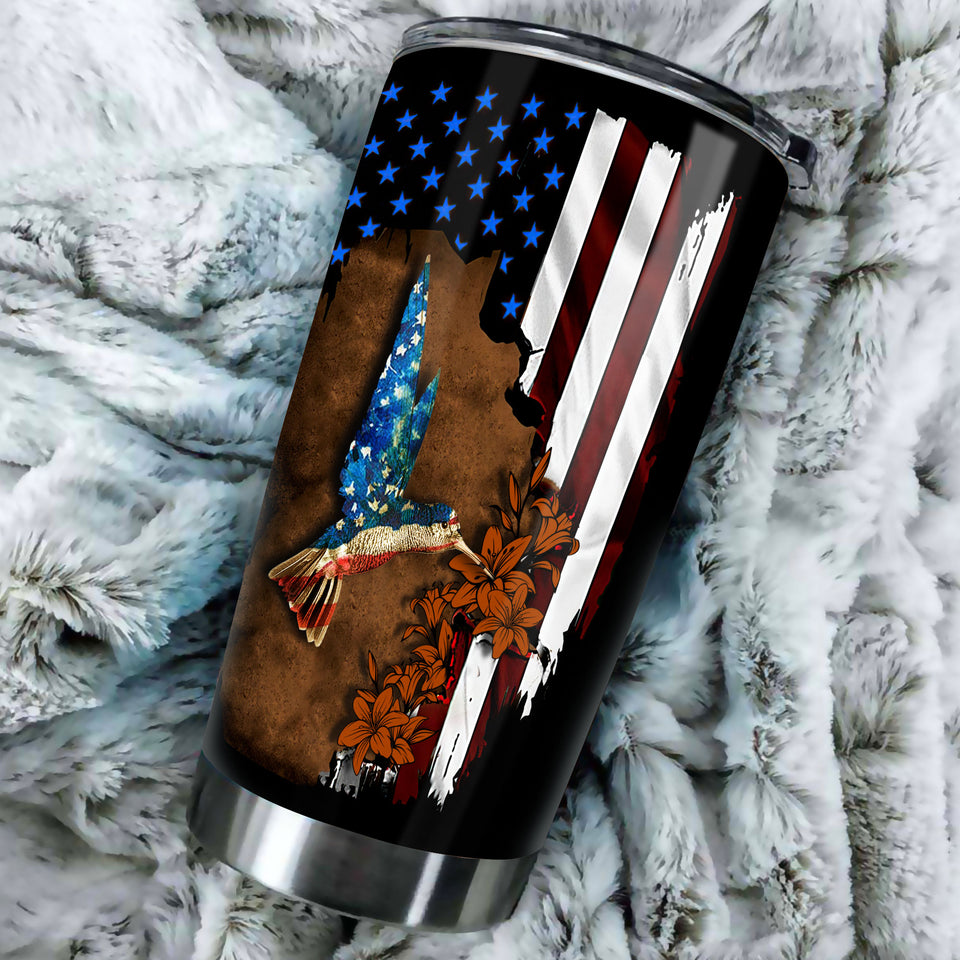 Camellia Personalized American Flag Hummingbird Stainless Steel Tumbler - Double-Walled Insulation Vacumm Flask - Gift For Christmas, Birthday